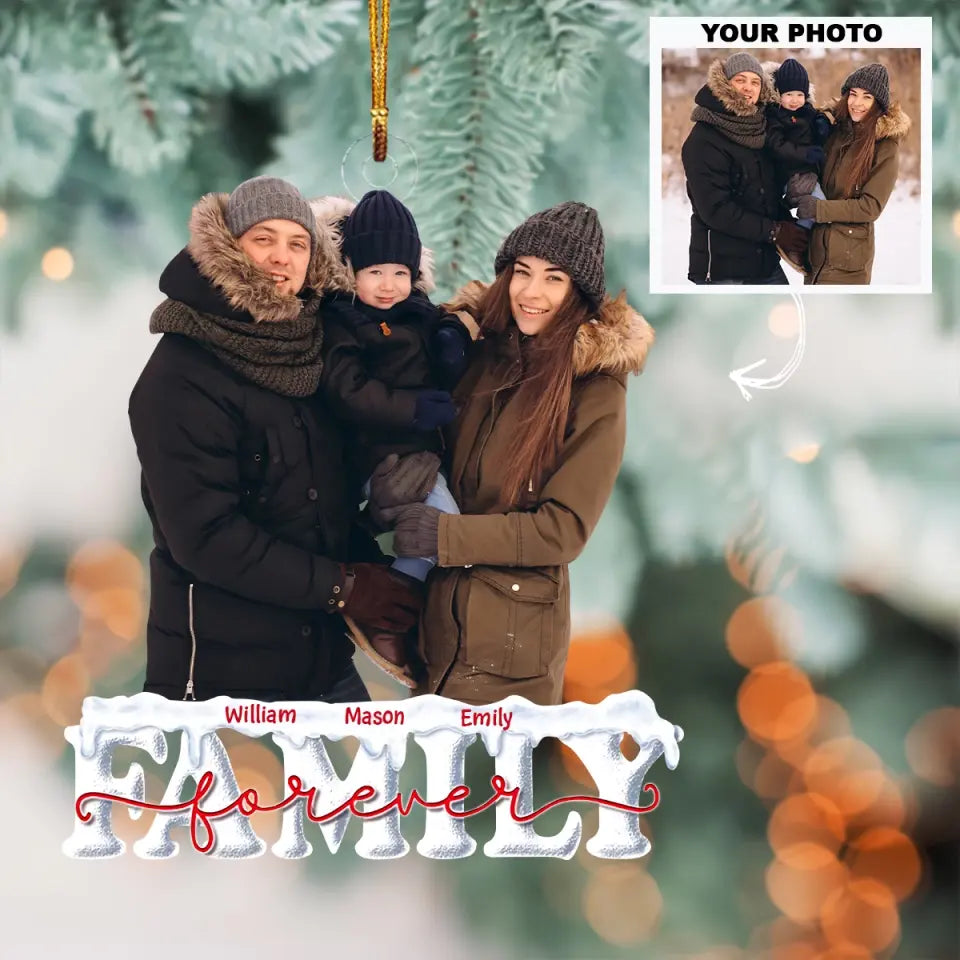 Red Family Forever - Personalized Custom Photo Mica Ornament - Christmas Gift For Family, Family Members AGCDM016