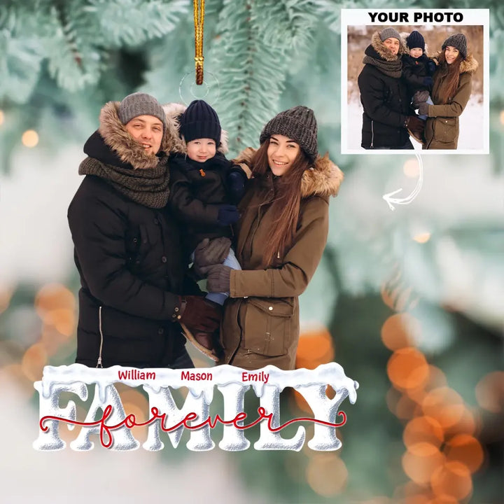 Red Family Forever - Personalized Custom Photo Mica Ornament - Christmas Gift For Family, Family Members AGCDM016