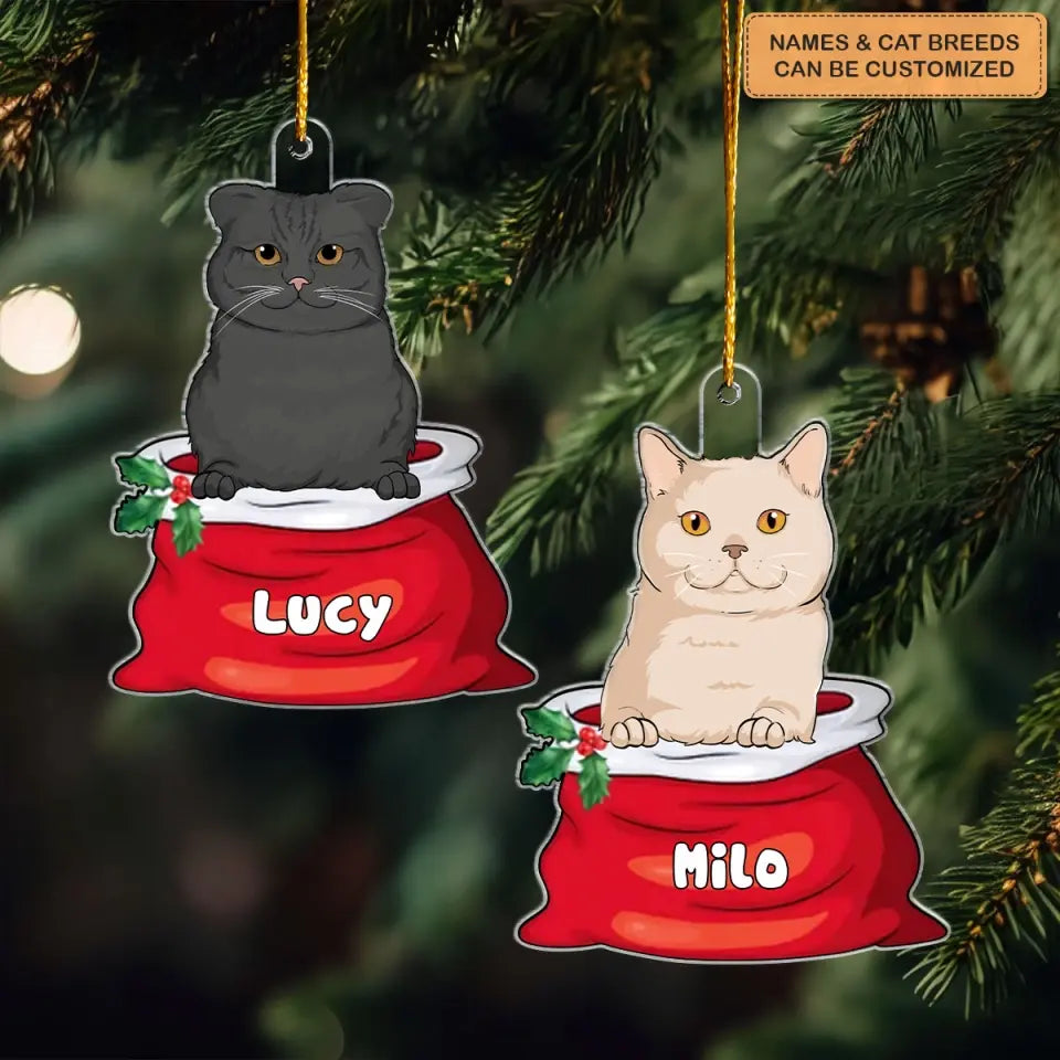 Cat In Santa Sack - Personalized Custom Mica Ornament - Christmas Gift For Cat Mom, Cat Dad, Cat Lover, Cat Owner CLA0AD006