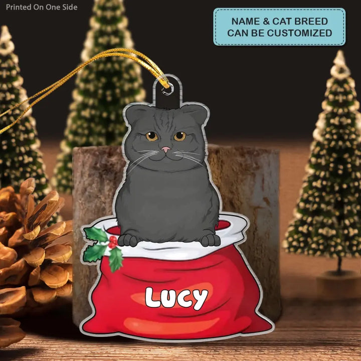 Cat In Santa Sack - Personalized Custom Mica Ornament - Christmas Gift For Cat Mom, Cat Dad, Cat Lover, Cat Owner CLA0AD006