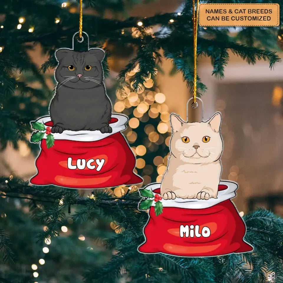 Cat In Santa Sack - Personalized Custom Mica Ornament - Christmas Gift For Cat Mom, Cat Dad, Cat Lover, Cat Owner CLA0AD006