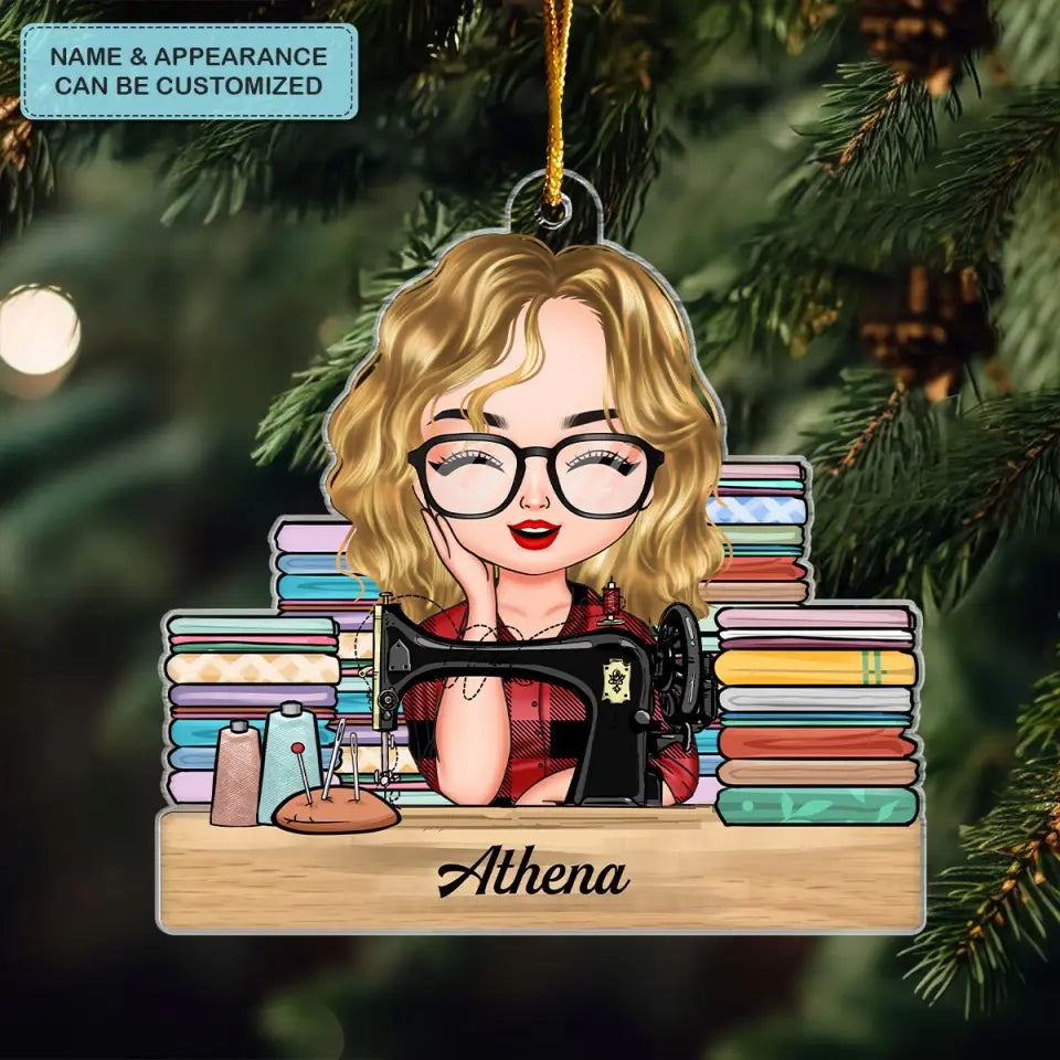 Sewing Girl - Personalized Custom Mica Ornament - Birthday Gift For Sewing Lover, Sewing Friends CLA0VP001