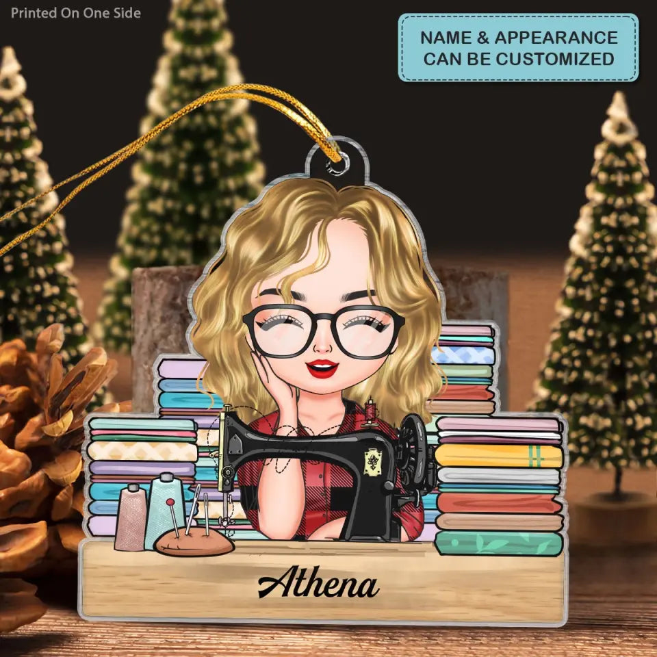 Sewing Girl - Personalized Custom Mica Ornament - Birthday Gift For Sewing Lover, Sewing Friends CLA0VP001