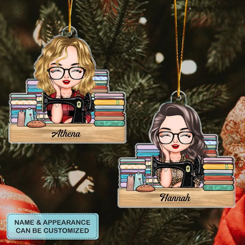 Sewing Girl - Personalized Custom Mica Ornament - Birthday Gift For Sewing Lover, Sewing Friends CLA0VP001