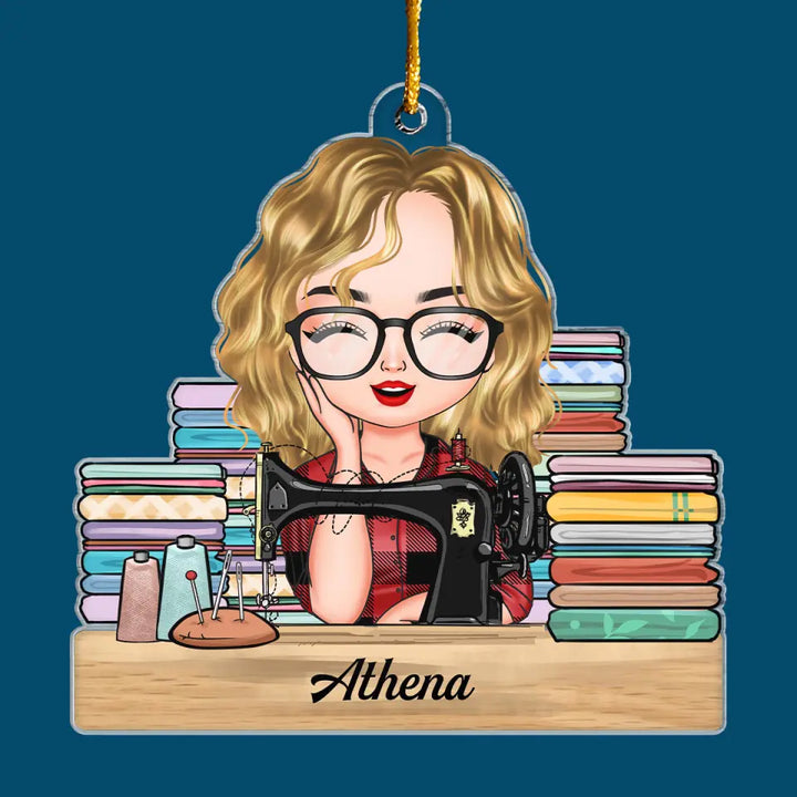 Sewing Girl - Personalized Custom Mica Ornament - Birthday Gift For Sewing Lover, Sewing Friends CLA0VP001