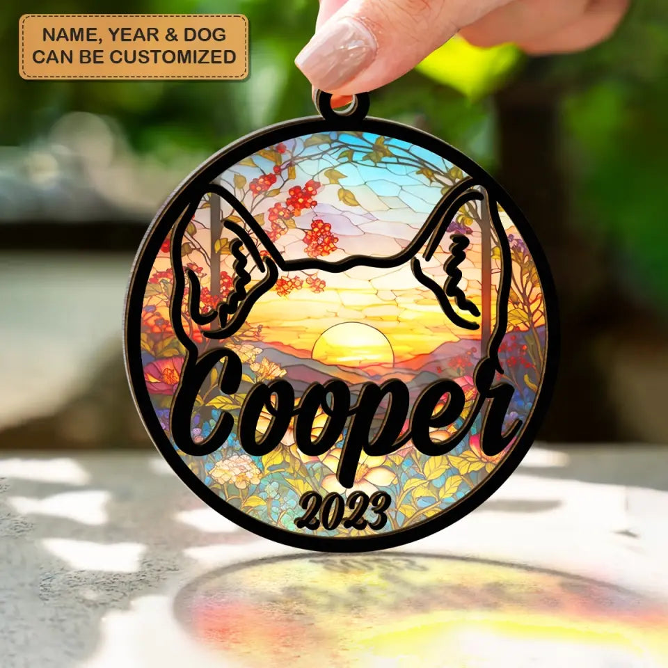 Forever In My Heart Dog Ear - Personalized Custom Suncatcher Layer Mix Ornament - Memorial Gift For Dog Lover, Dog Owner