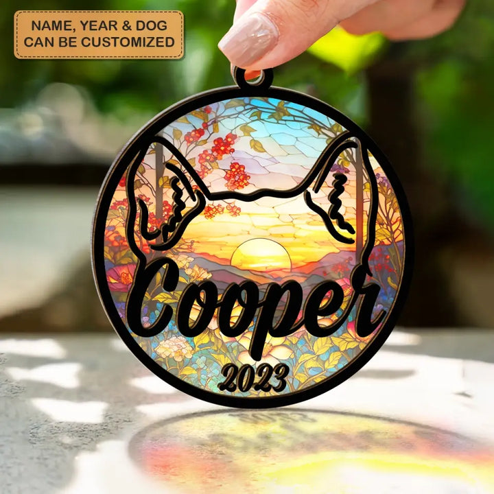 Forever In My Heart Dog Ear - Personalized Custom Suncatcher Layer Mix Ornament - Memorial Gift For Dog Lover, Dog Owner