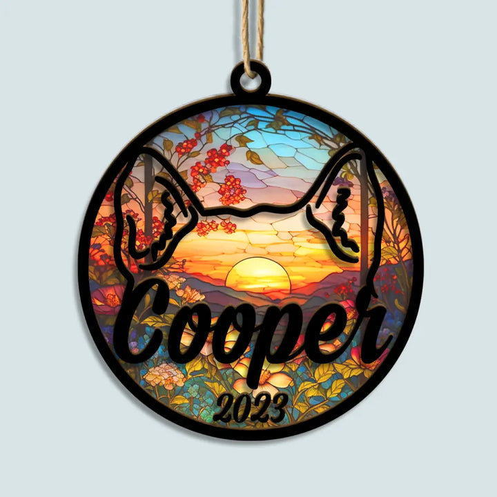 Forever In My Heart Dog Ear - Personalized Custom Suncatcher Layer Mix Ornament - Memorial Gift For Dog Lover, Dog Owner