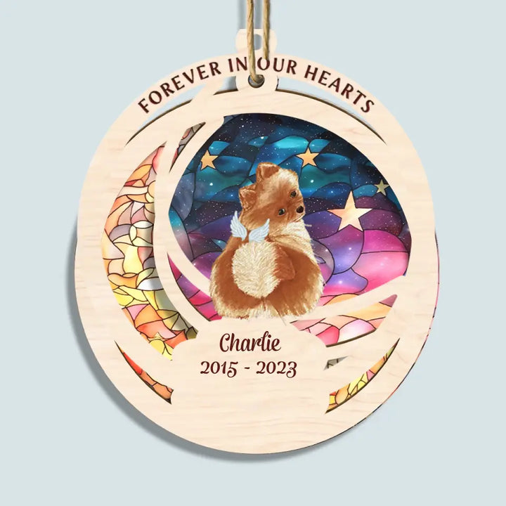 Forever In Our Hearts - Personalized Custom Suncatcher Layer Mix Ornament - Memorial Dog