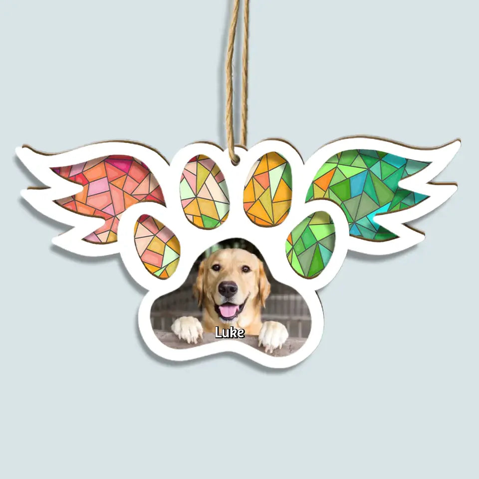 Paw With Wings - Personalized Custom Suncatcher Layer Mix Ornament - Memorial Gift For Dog Lover
