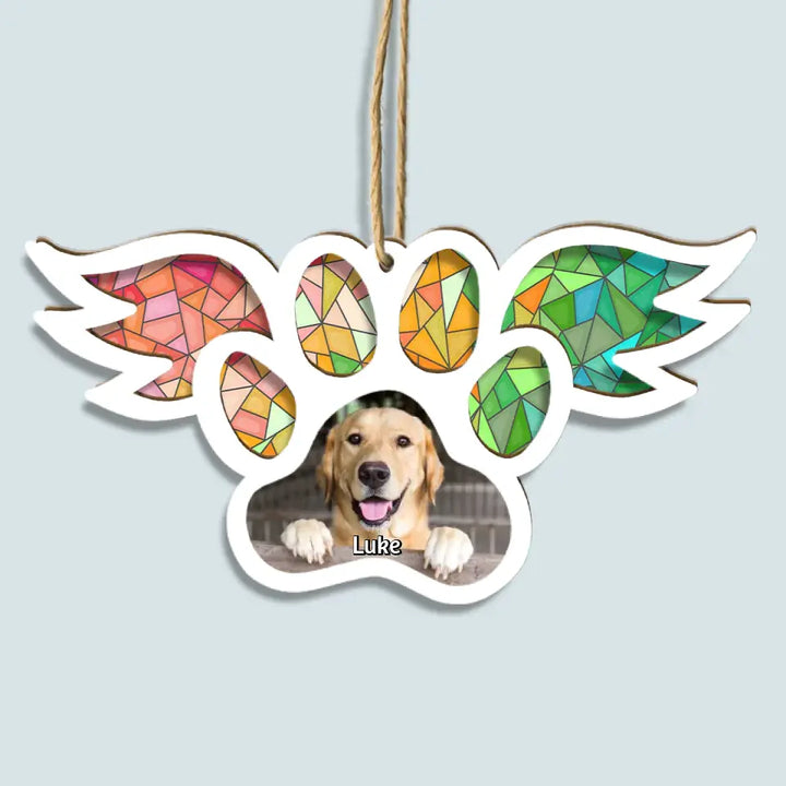 Paw With Wings - Personalized Custom Suncatcher Layer Mix Ornament - Memorial Gift For Dog Lover