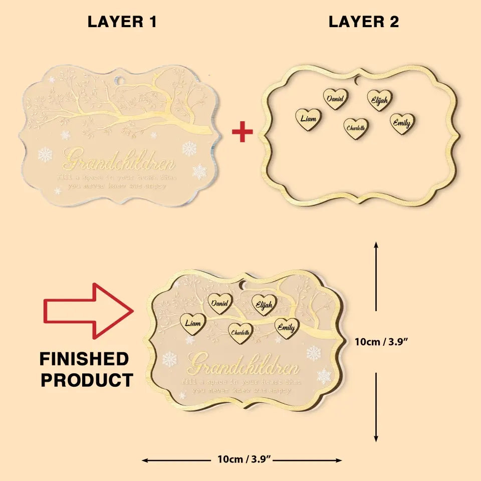 Grandchildren Fill A Space In Your Heart - Personalized Custom 2-Layer Mix Ornament - Christmas Gift For Grandma, Mom, Family Members