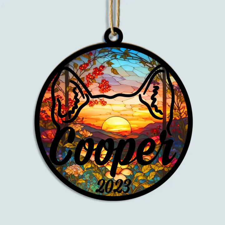 Forever In My Heart Dog Ear - Personalized Custom Suncatcher Layer Mix Ornament - Memorial Gift For Dog Lover, Dog Owner