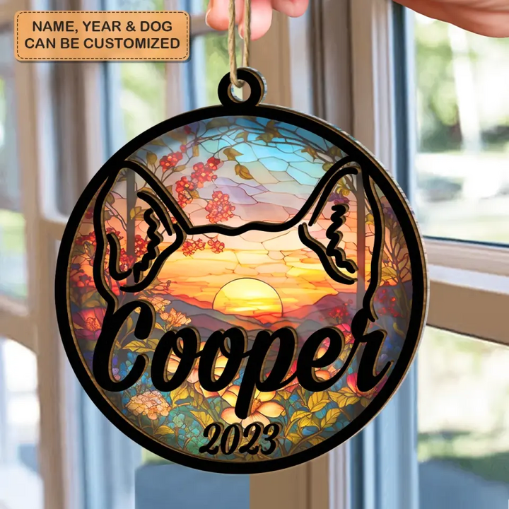 Forever In My Heart Dog Ear - Personalized Custom Suncatcher Layer Mix Ornament - Memorial Gift For Dog Lover, Dog Owner