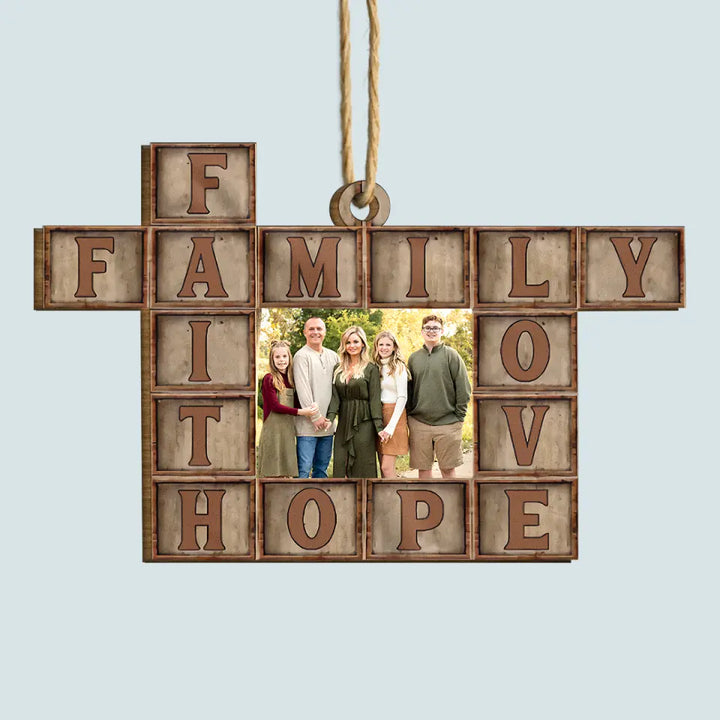 Family Faith Hope Love - Personalized Custom Photo Wood Ornament - Christmas Gift For Family Members