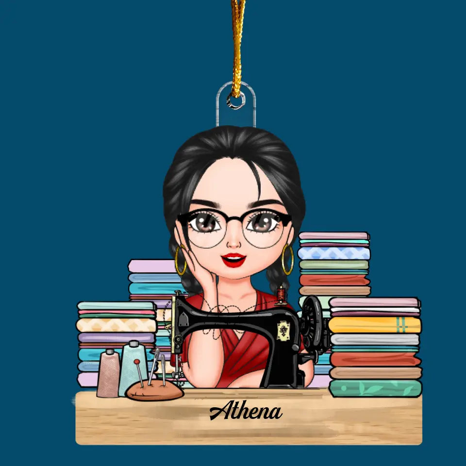 Sewing Girl - Personalized Custom Mica Ornament - Birthday Gift For Sewing Lover, Sewing Friends CLA0VP001