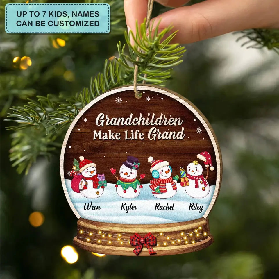 Grandchildren Make Life Grand - Personalized Custom Wooden Ornament - Christmas Gift For Grandma, Mom, Family Members