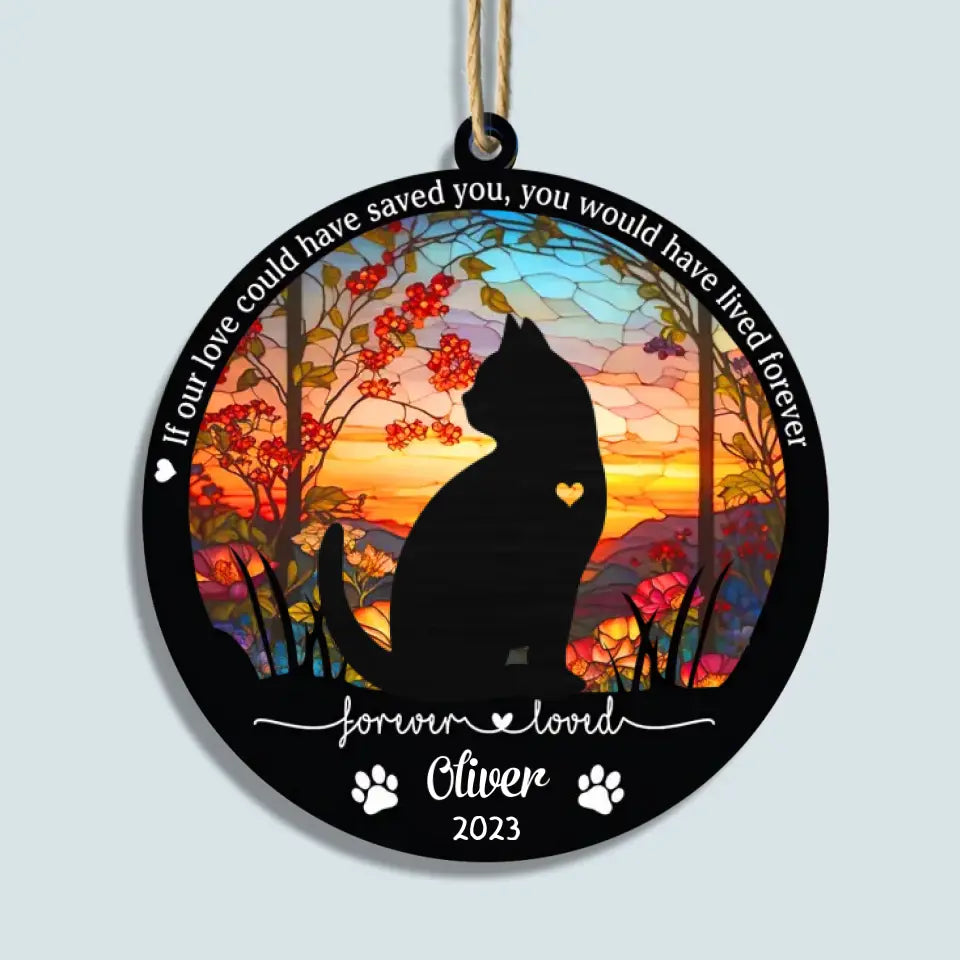 Forever Loved - Personalized Custom Suncatcher Layer Mix Ornament - Memorial Gift For Cat Lover, Cat Owner, Cat Mom, Cat Dad
