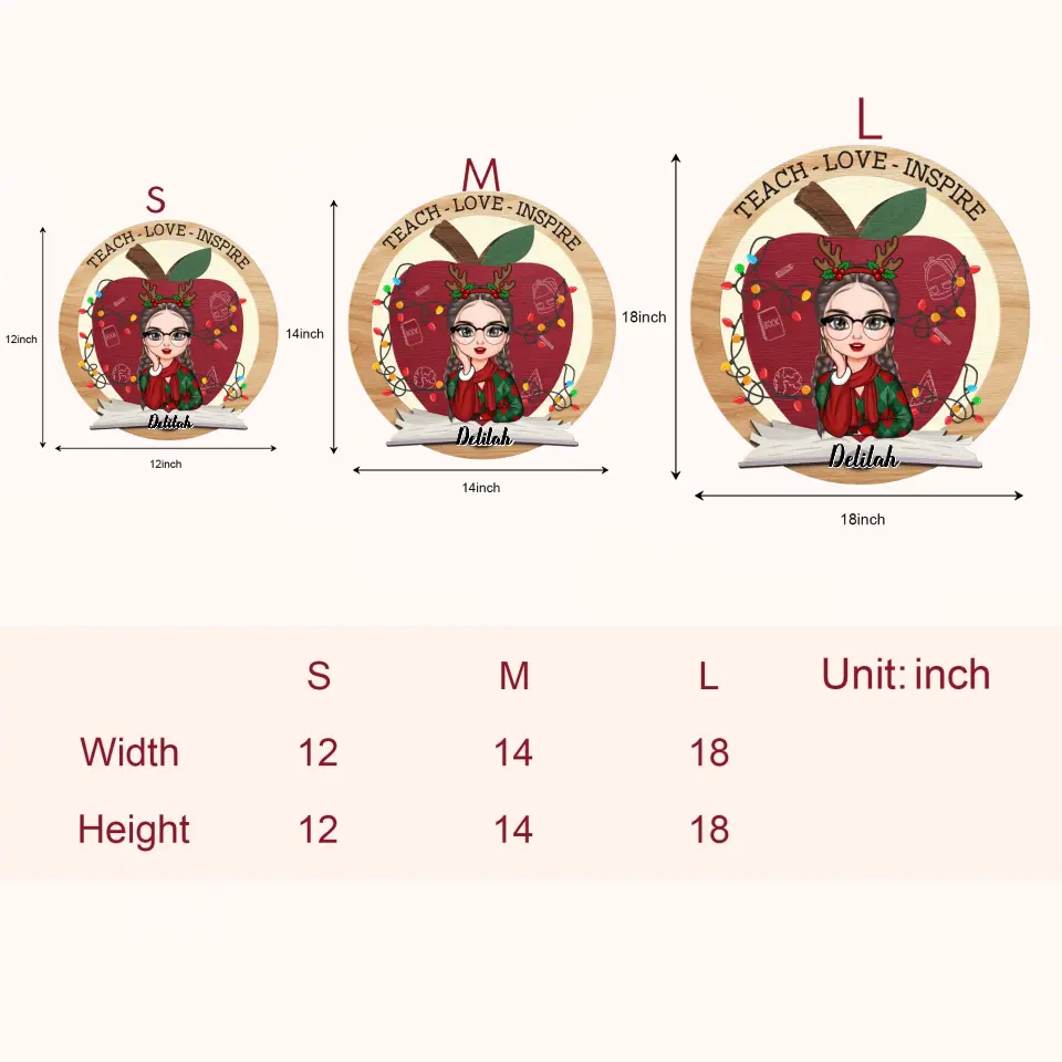 Teach Love Inspire Christmas - Personalized Custom Door Sign - Teacher's Day, Appreciation Gift , Christmas Gift For Teacher