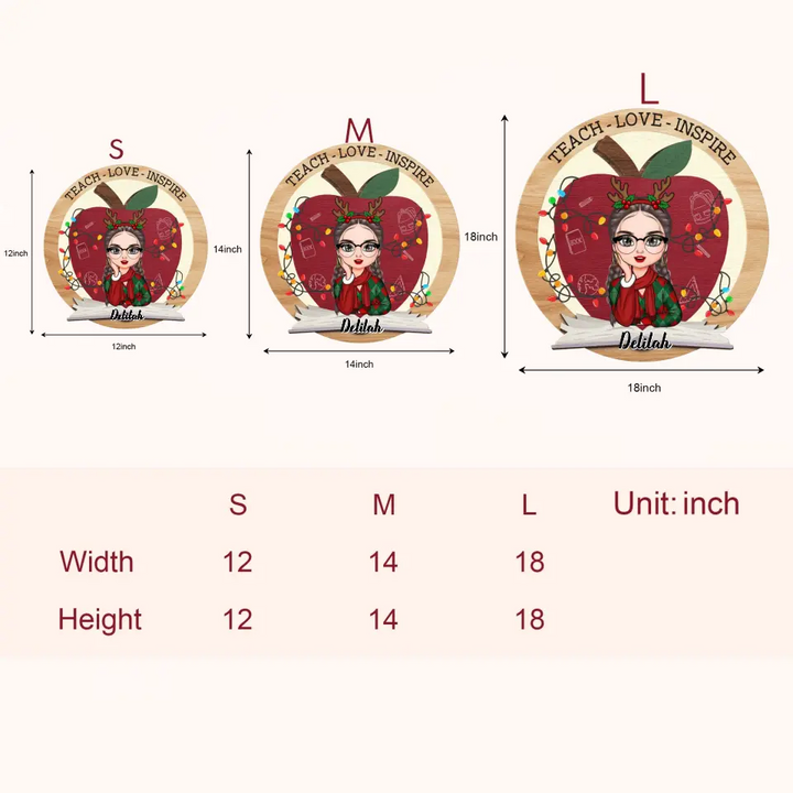 Teach Love Inspire Christmas - Personalized Custom Door Sign - Teacher's Day, Appreciation Gift , Christmas Gift For Teacher