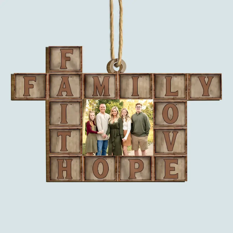 Family Faith Hope Love - Personalized Custom Photo Wood Ornament - Christmas Gift For Family Members