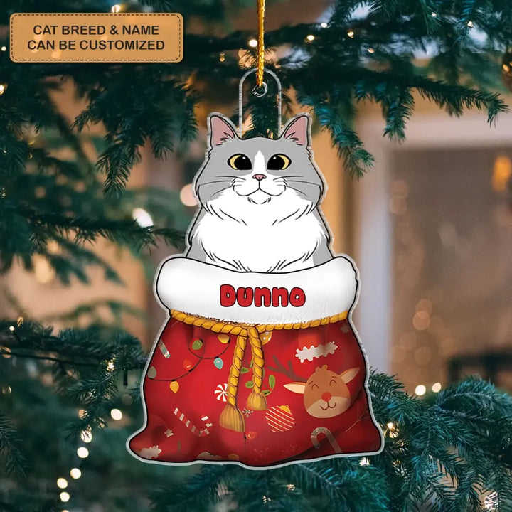 Cat In Christmas Sack - Personalized Custom Mica Ornament - Christmas Gift For Cat Lover, Cat Mom, Cat Dad, Cat Owner CLA0AD007