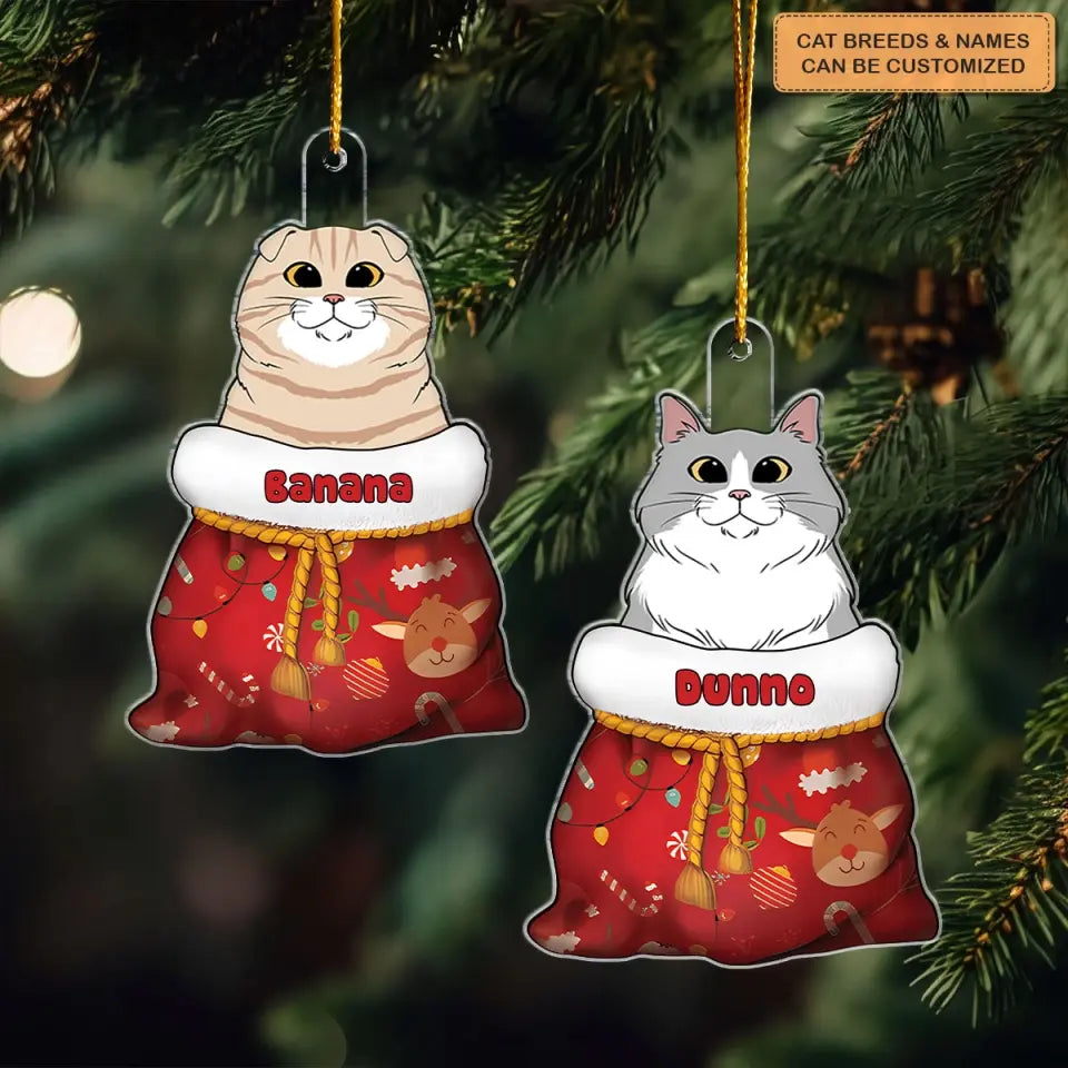 Cat In Christmas Sack - Personalized Custom Mica Ornament - Christmas Gift For Cat Lover, Cat Mom, Cat Dad, Cat Owner CLA0AD007