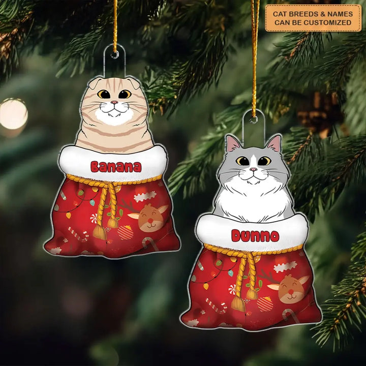 Cat In Christmas Sack - Personalized Custom Mica Ornament - Christmas Gift For Cat Lover, Cat Mom, Cat Dad, Cat Owner CLA0AD007