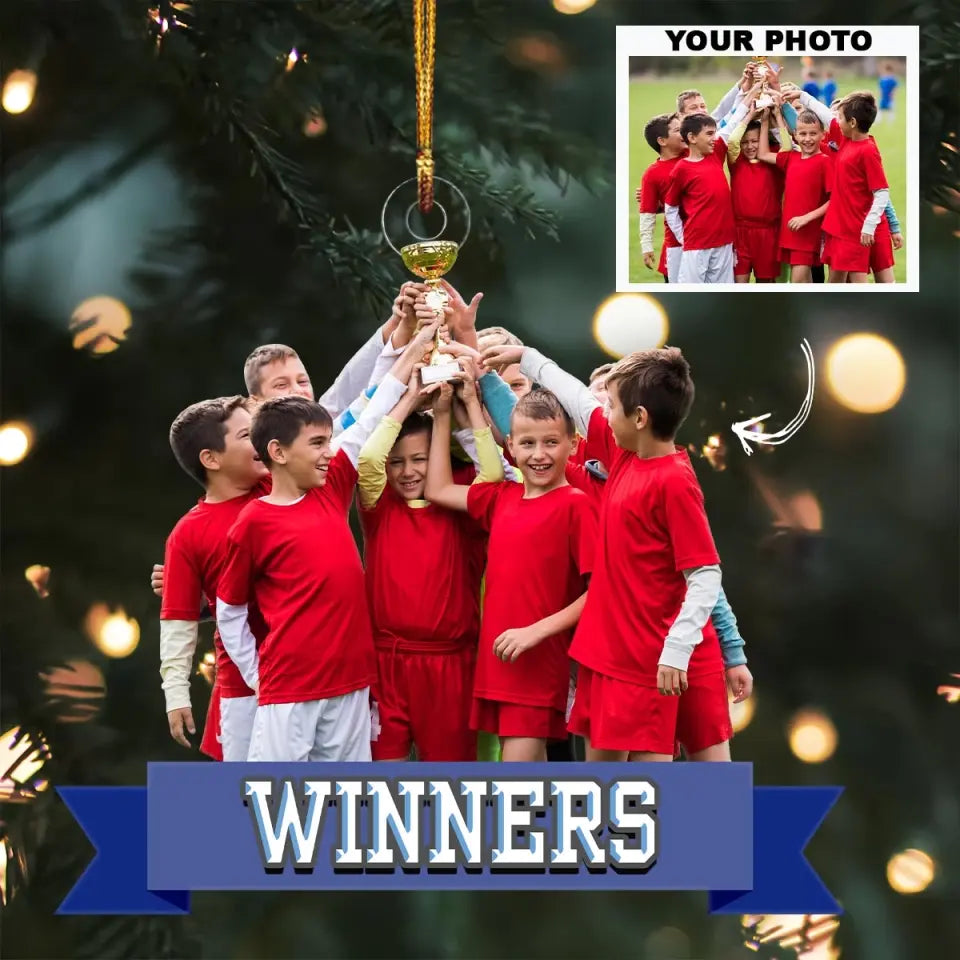Football Team Winners Podium - Personalized Custom Photo Mica Ornament - Christmas Gift For Soccer Players, Soccer Lovers, Family Members AGCAD002