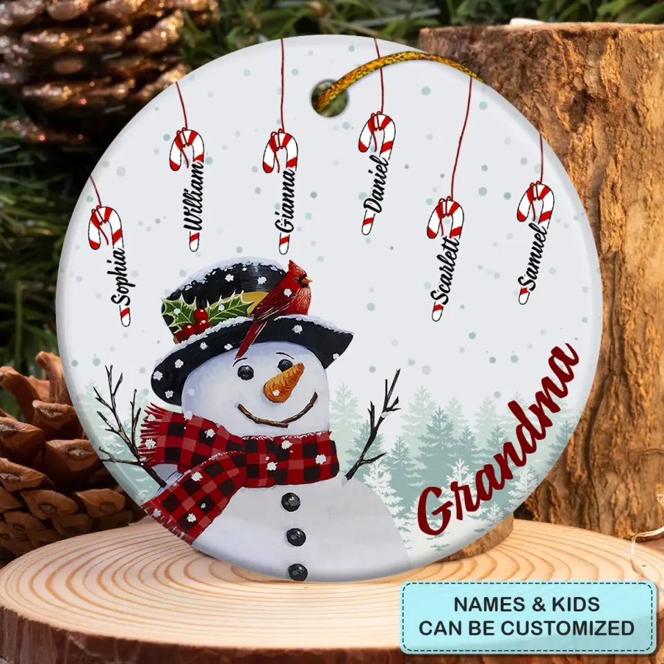 Grandma Snowman - Personalized Custom Ceramic Ornament - Christmas Gift For Grandma, Family Members