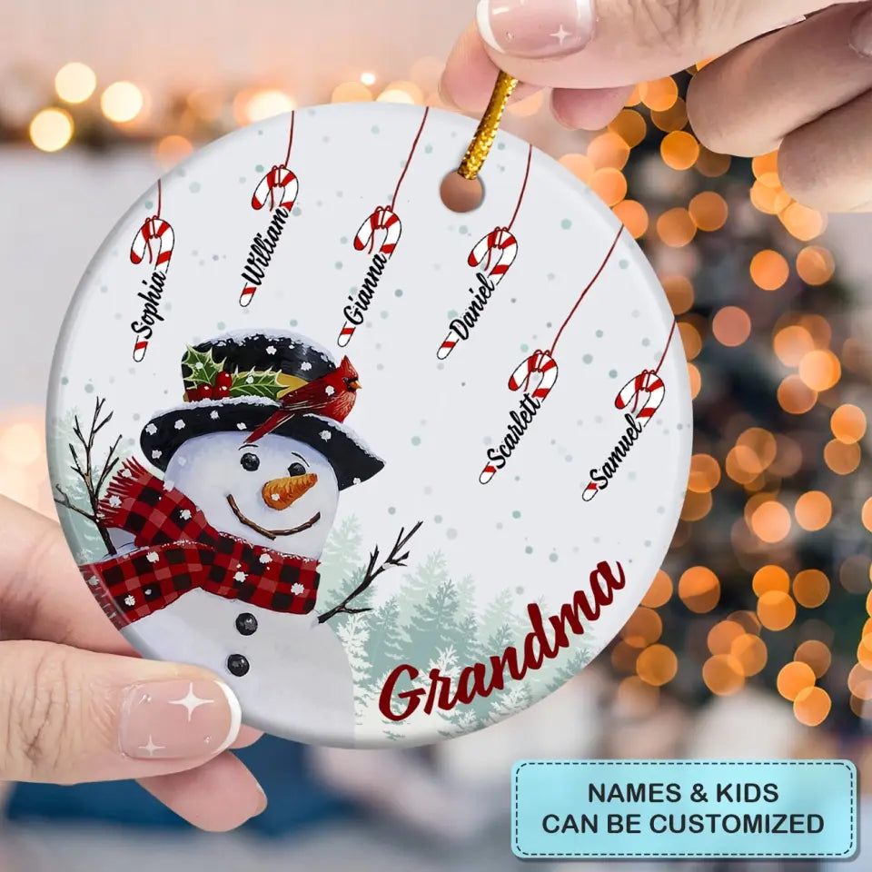 Grandma Snowman - Personalized Custom Ceramic Ornament - Christmas Gift For Grandma, Family Members