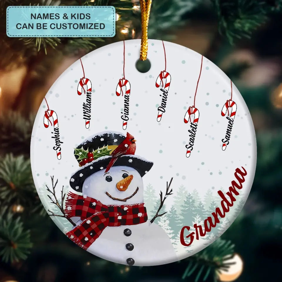 Grandma Snowman - Personalized Custom Ceramic Ornament - Christmas Gift For Grandma, Family Members