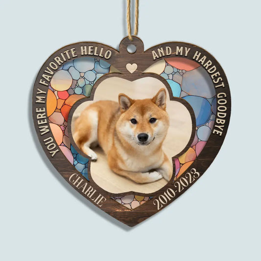 My Favorite Hello And My Hardest Goobye - Personalized Custom Suncatcher Layer Mix Ornament - Memorial Gift For Dog Lover, Dog Owner, Dog Dad, Dog Mom