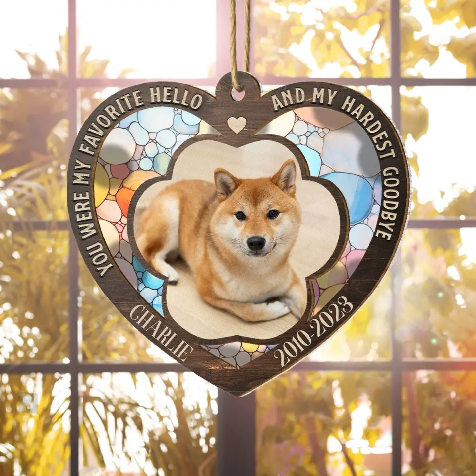 My Favorite Hello And My Hardest Goobye - Personalized Custom Suncatcher Layer Mix Ornament - Memorial Gift For Dog Lover, Dog Owner, Dog Dad, Dog Mom