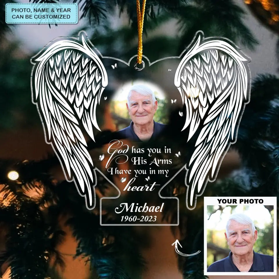 God Has You In His Arm - Personalized Custom Mica Ornament - Memorial Gift For Family, Family Members