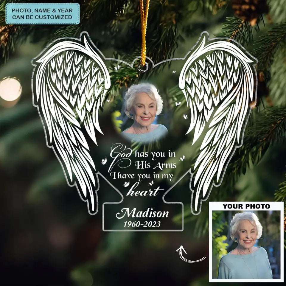 God Has You In His Arm - Personalized Custom Mica Ornament - Memorial Gift For Family, Family Members