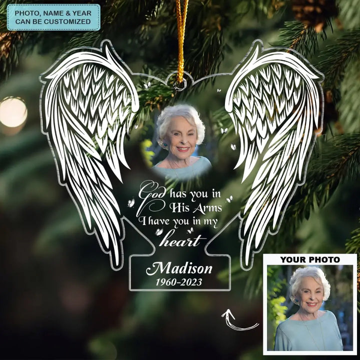 God Has You In His Arm - Personalized Custom Mica Ornament - Memorial Gift For Family, Family Members