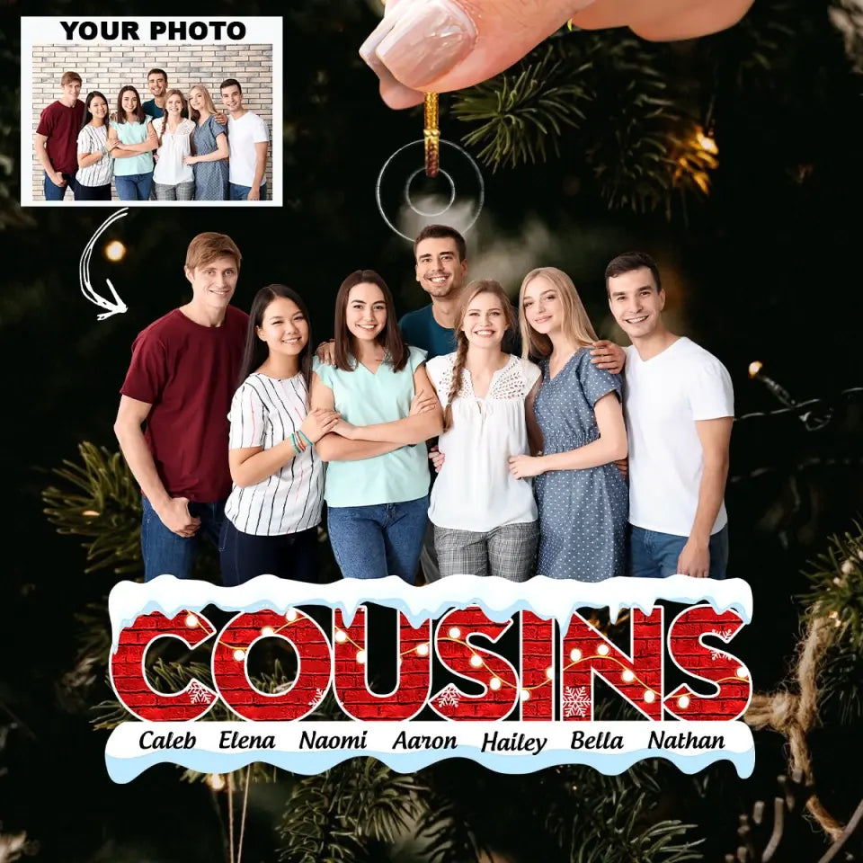 Cousins Merry Christmas 2023 - Personalized Custom Photo Mica Ornament - Christmas Gift For Family Members AGCDM026