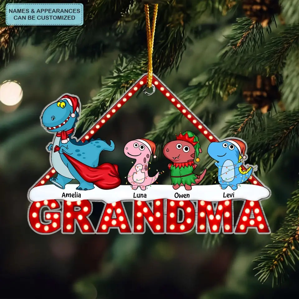 Grandmasaurus And Grandkids - Personalized Custom Mica Ornament - Christmas Gift For Grandma, Mom, Family Members CLA0HT010