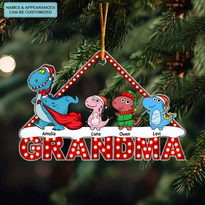 Grandmasaurus And Grandkids - Personalized Custom Mica Ornament - Christmas Gift For Grandma, Mom, Family Members CLA0HT010