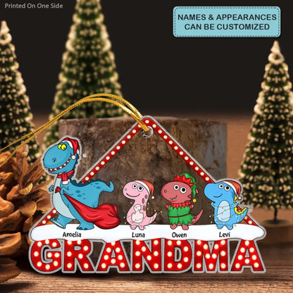 Grandmasaurus And Grandkids - Personalized Custom Mica Ornament - Christmas Gift For Grandma, Mom, Family Members CLA0HT010
