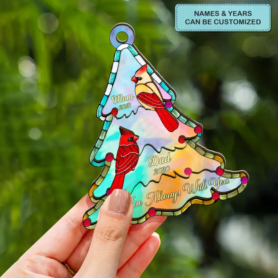 Christmas Tree Memorial Family Loss Cardinal - Personalized Custom Suncatcher Layer Mix Ornament - Christmas, Memorial Gift For Family, Family Members
