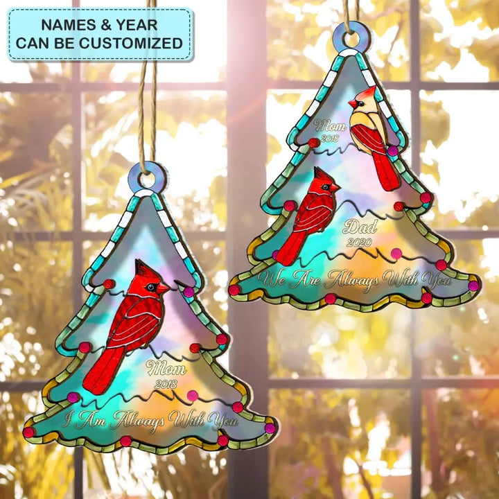 Christmas Tree Memorial Family Loss Cardinal - Personalized Custom Suncatcher Layer Mix Ornament - Christmas, Memorial Gift For Family, Family Members