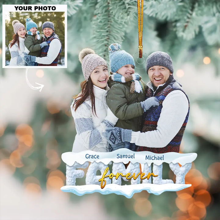 Family Forever - Personalized Custom Photo Mica Ornament - Christmas Gift For Family Members AGCDM019