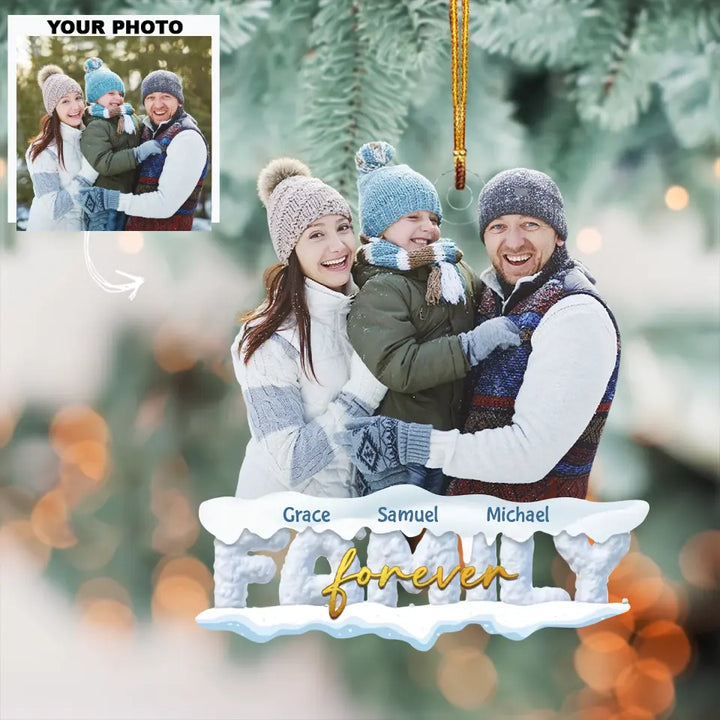 Family Forever - Personalized Custom Photo Mica Ornament - Christmas Gift For Family Members AGCDM019