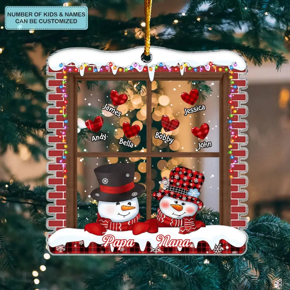 Red Snowman Papa Nana - Personalized Custom Mica Ornament - Christmas Gift For Grandma, Grandpa, Family Members