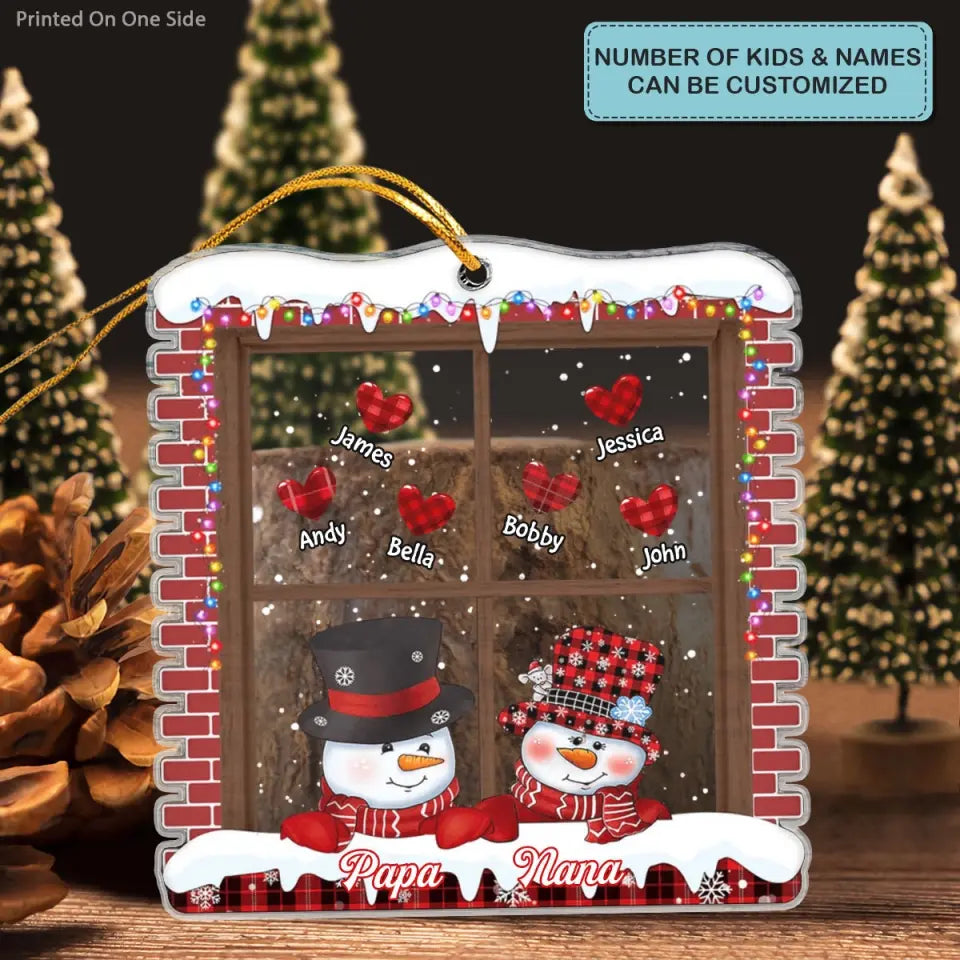 Red Snowman Papa Nana - Personalized Custom Mica Ornament - Christmas Gift For Grandma, Grandpa, Family Members