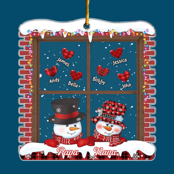 Red Snowman Papa Nana - Personalized Custom Mica Ornament - Christmas Gift For Grandma, Grandpa, Family Members