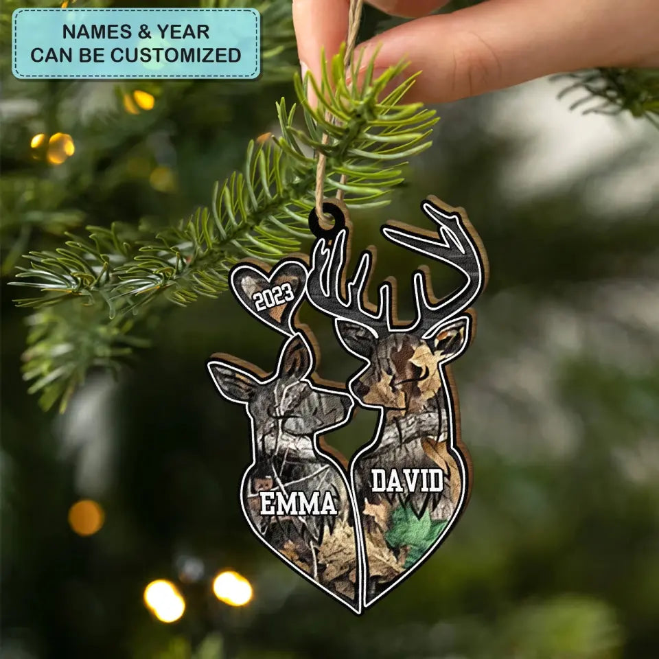 Hunting Couple - Personalized Wood Ornament - Christmas Gift For Couple, Wife, Husband, Hunting Lover