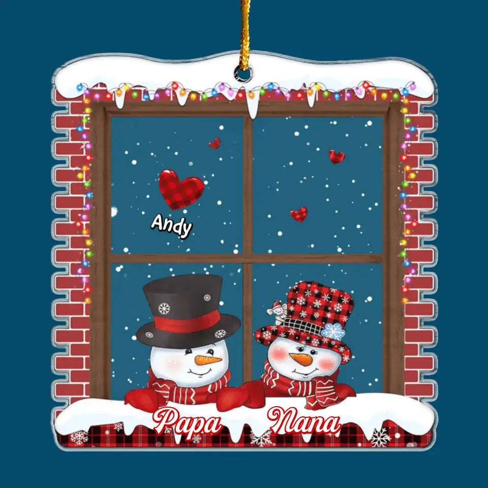 Red Snowman Papa Nana - Personalized Custom Mica Ornament - Christmas Gift For Grandma, Grandpa, Family Members